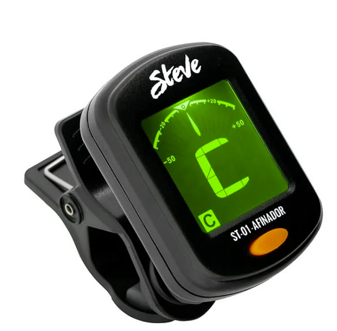 Afinador digital de clipe indicando a nota C